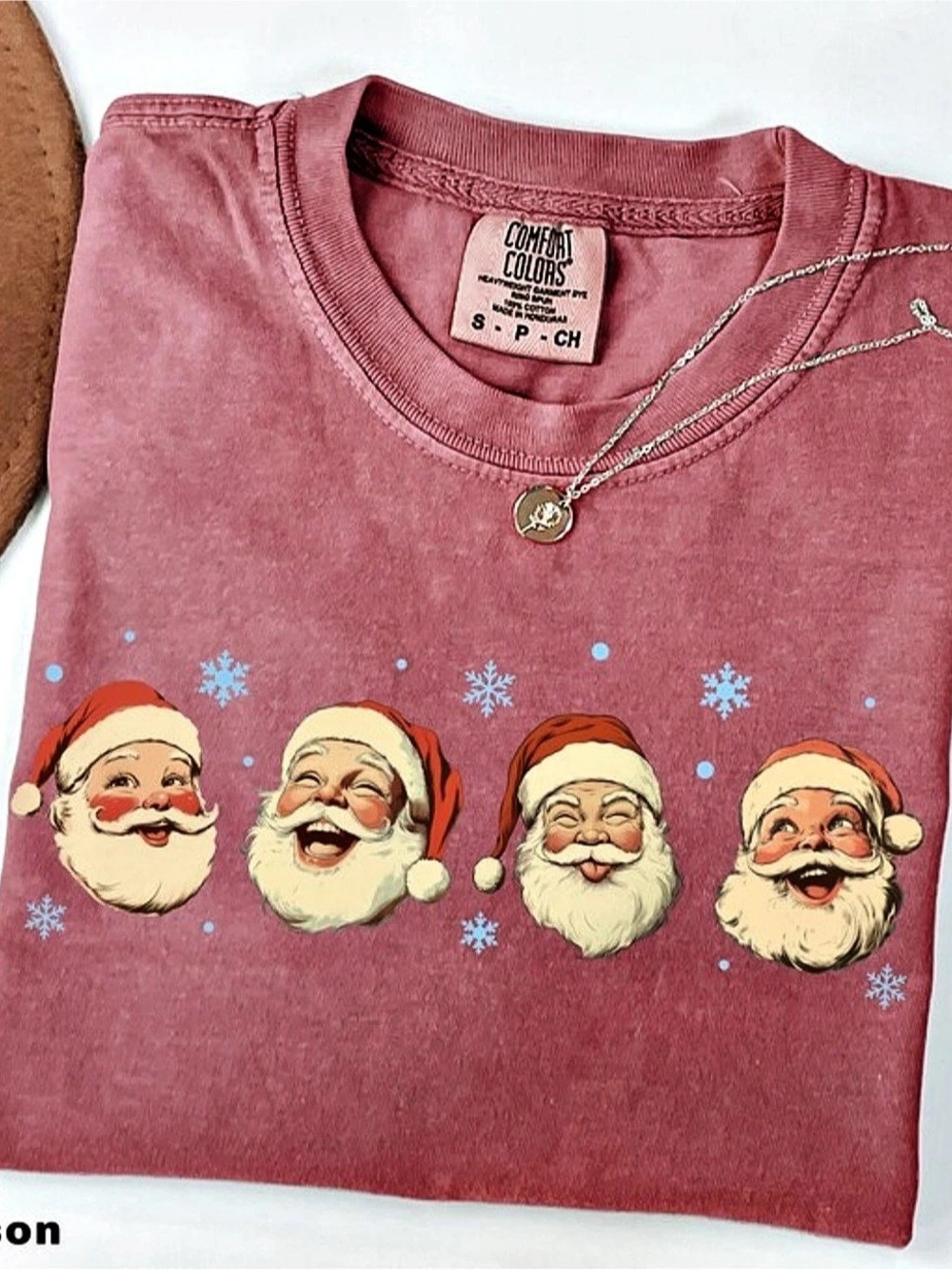 Comfort Colors Crimson Heavyweight Ring-Spun T-Shirt - Santa Faces